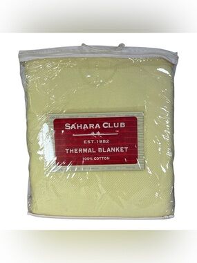 Vintage Sahara Club 100% Cotton Queen Size Thermal Blanket Yellow 100" x 86"